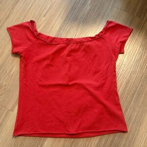 Brandy Melville Bonnie Off-the-Shoulder Short Sleeve Red Top